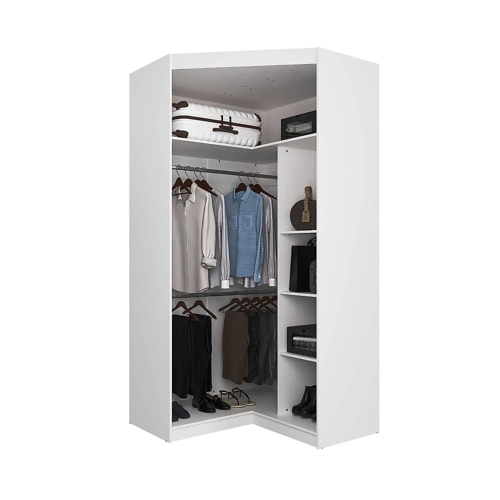 Guarda Roupa de Canto Closet com 6 Prateleiras e Portas de Espelho Hera CabeCasa MadeiraOriginals Guarda Roupa de Canto Closet com 6 Prateleiras e Portas de Espelho Modular Hera Cabecasa Madeiramade Branco Geada