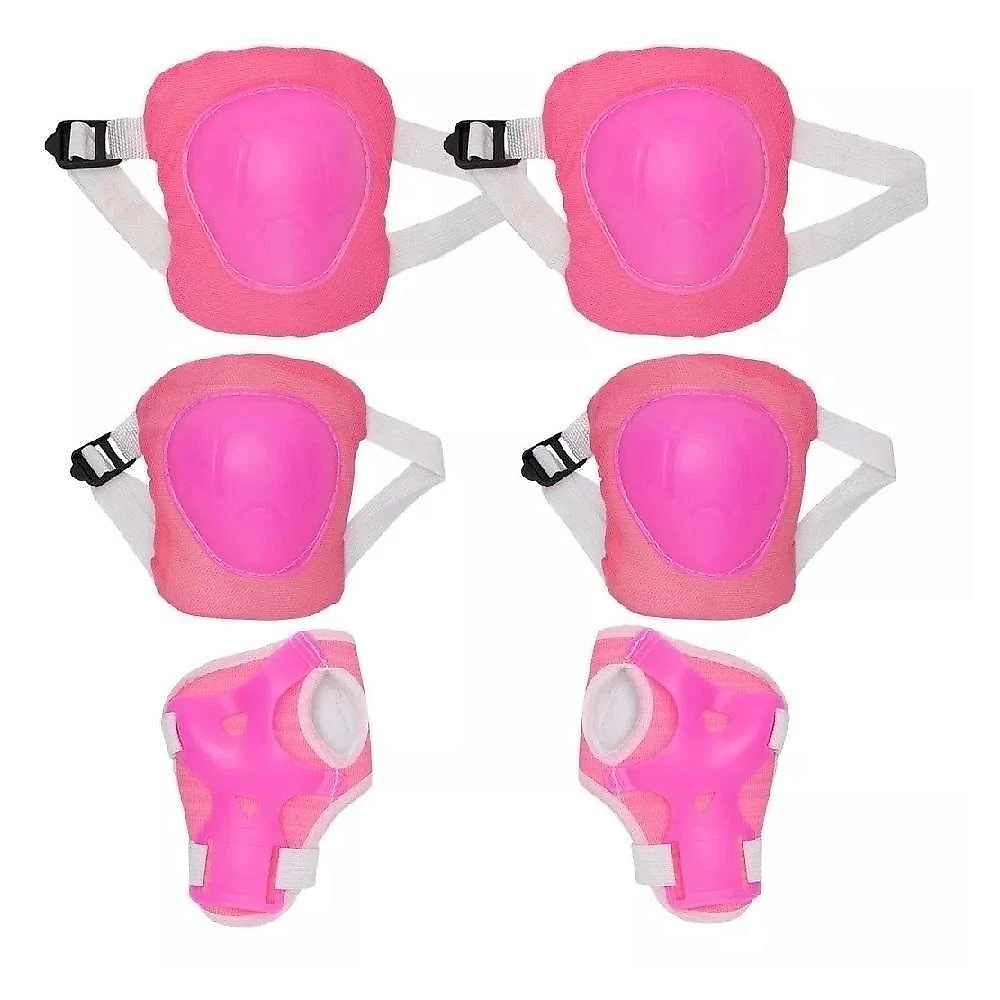 Kit Infantil De Proteção Rosa Joelheiras, Cotoveleiras E Protetores De Pulso Para Skate, Patins E Bike