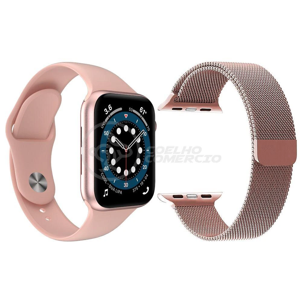Kit 1 Smartwatch W46 S Rosa + 1 Pulseira Extra Rosa