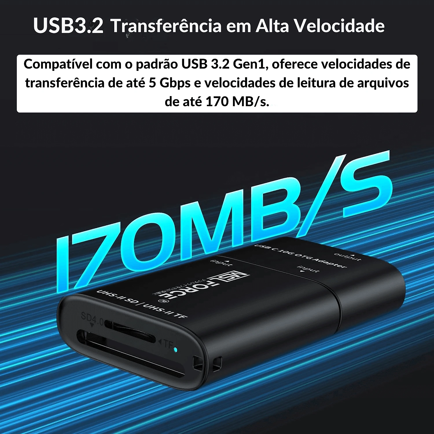 Leitor de Cartão SD/microSD 2 em 1 USB-A + USB-C OTG com Suporte de Chaveiro