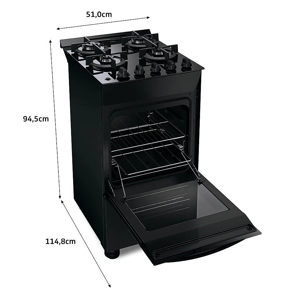 Fogão Brastemp 4 Bocas com Mesa de Vidro, Grades Duplas BFO4VAE Preto - Bivolt