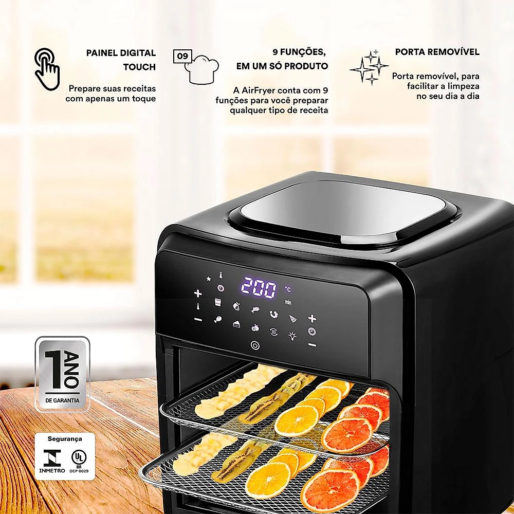Fritadeira Sem Óleo Air Fryer EOS Premium 12L Digital Touch Titanium EAF12T 220V