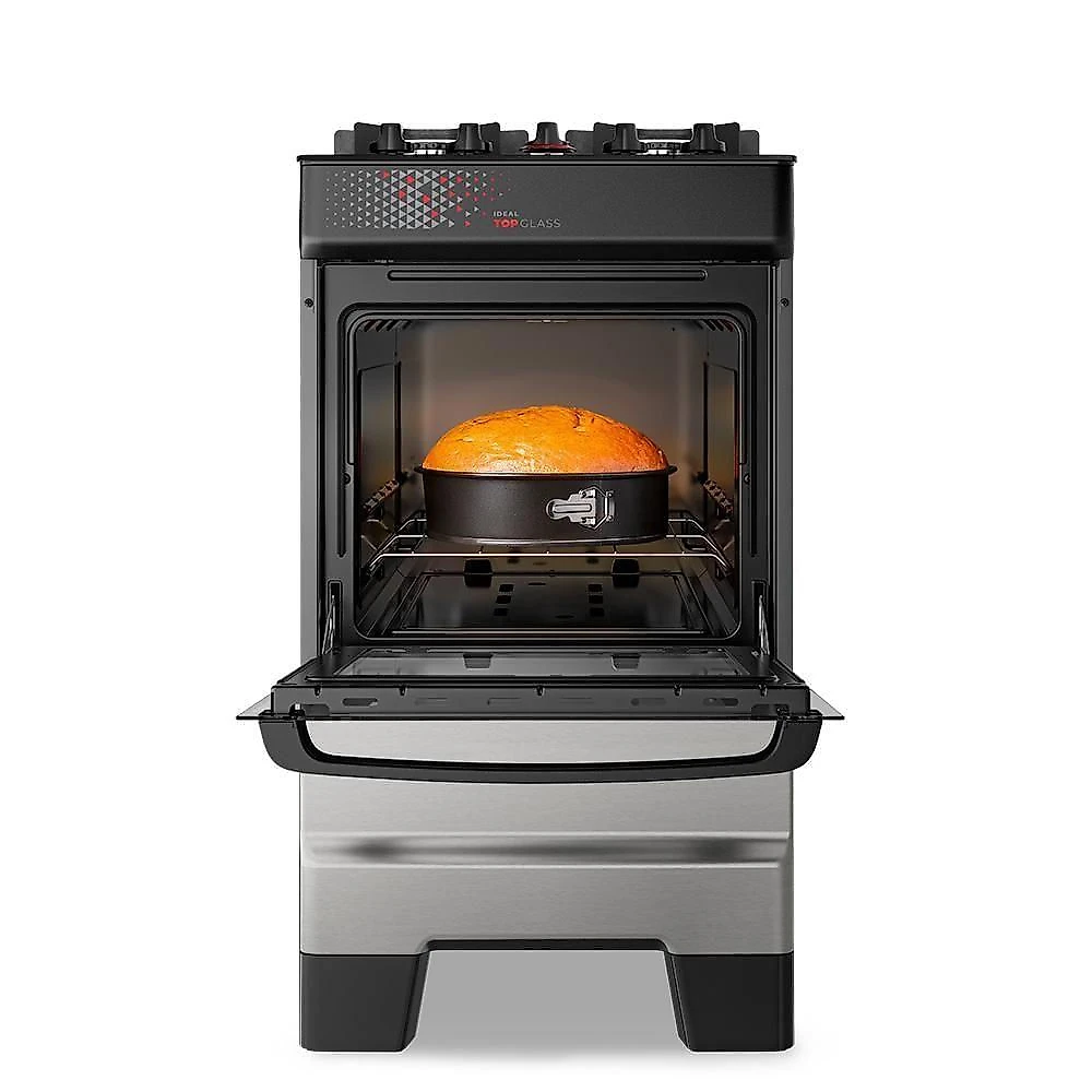 Fogão A Gás Mesa De Vidro Forno 50L Esmaltec Ideal Top Glass Inox 4 Bocas Bivolt