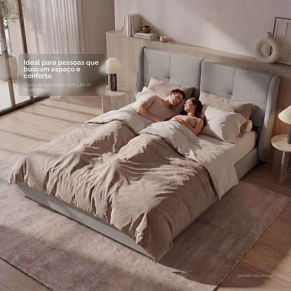 Cama Estofada Casal com Estrutura Reforçada e Design Moderno Milão Cinza
