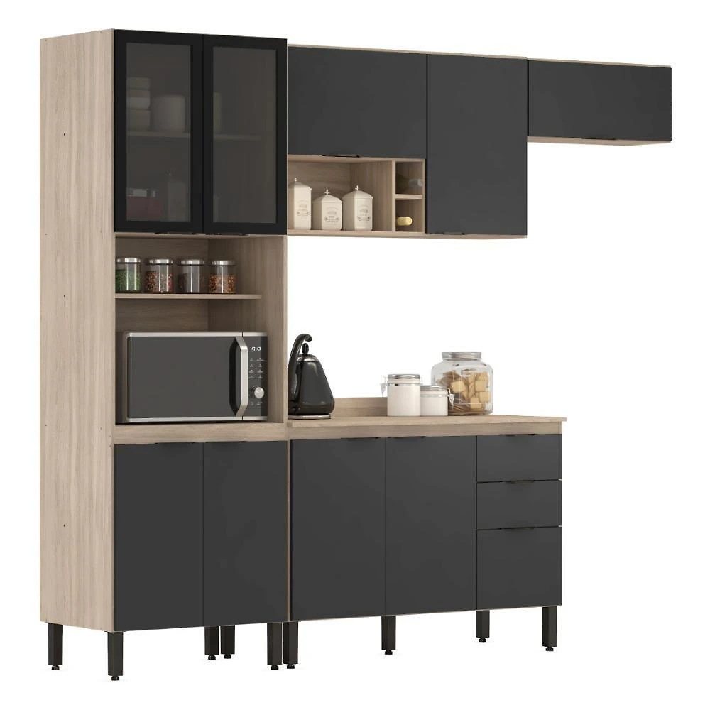 Cozinha Modulada Firenze 10 Portas 2 Gavetas Avena/grafito Demobile Avena/grafito