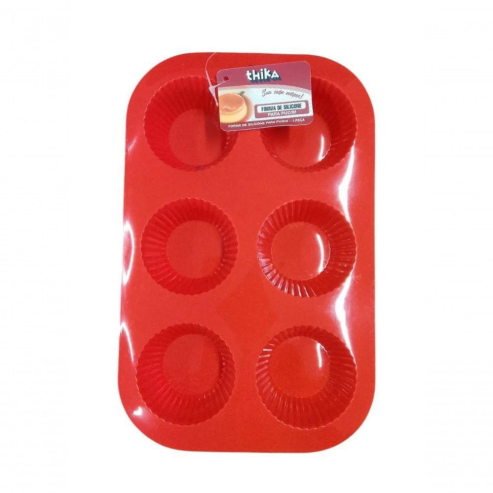 Forma de Silicone para Pudim e Cupcakes 6 Cavidades Antiaderente Flexível Preto Thika Importadora