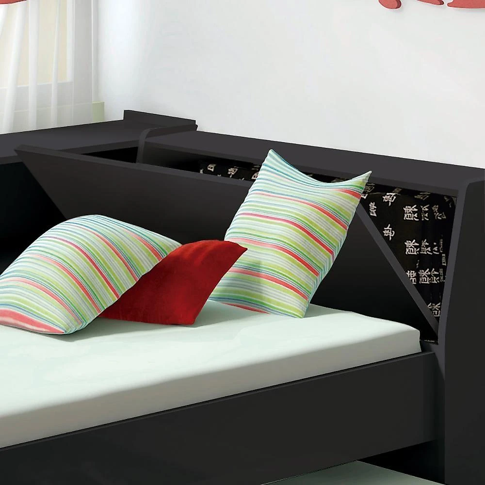 Bicama com Estante Solteiro BB2829 com Baú e Cama Auxiliar MDP-MDP Preto Ditália Móveis 219,6CM