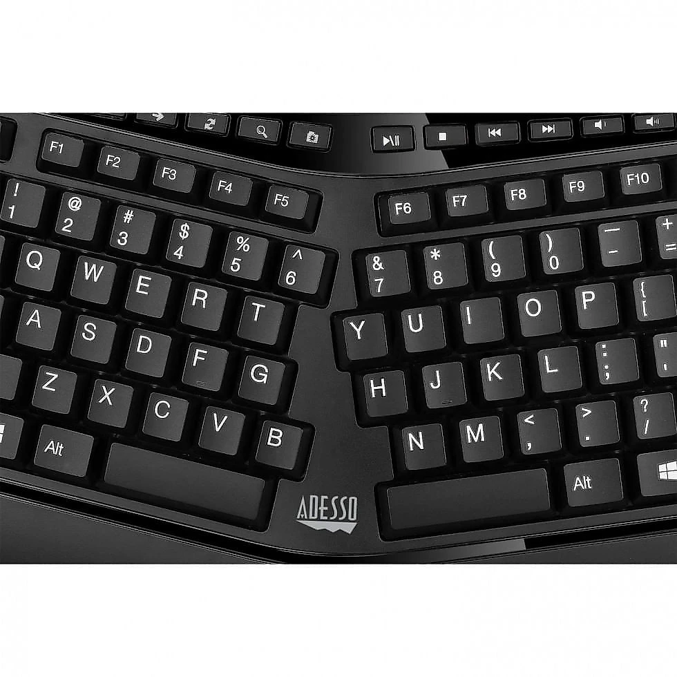 Adesso WKB 4500UB Teclado Ergonômico Dividido Sem Fio Recarregável Reduz a Tensão das Mãos com Descanso de Mãos e Touc...