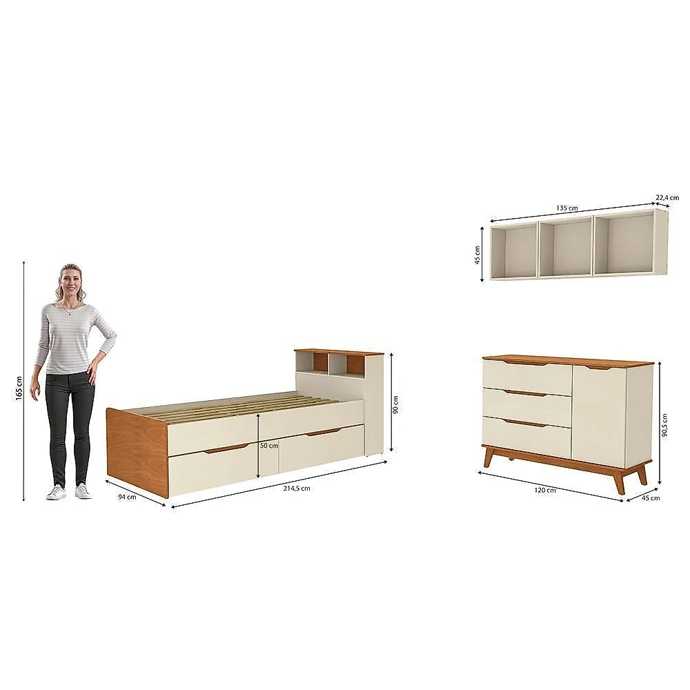 Quarto Infantil Completo 6 Peças Crescer 1 Porta 5 Gavetas Argila-jequetiba Kappesberg