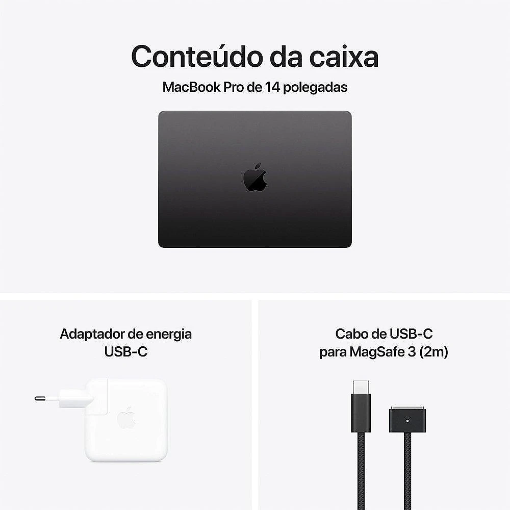 MacBook Pro Apple 14", Chip M4, CPU 10 Núcleos, GPU 10 Núcleos, 16GB, SSD 1TB, Preto Espacial - MXCM3BZ/A