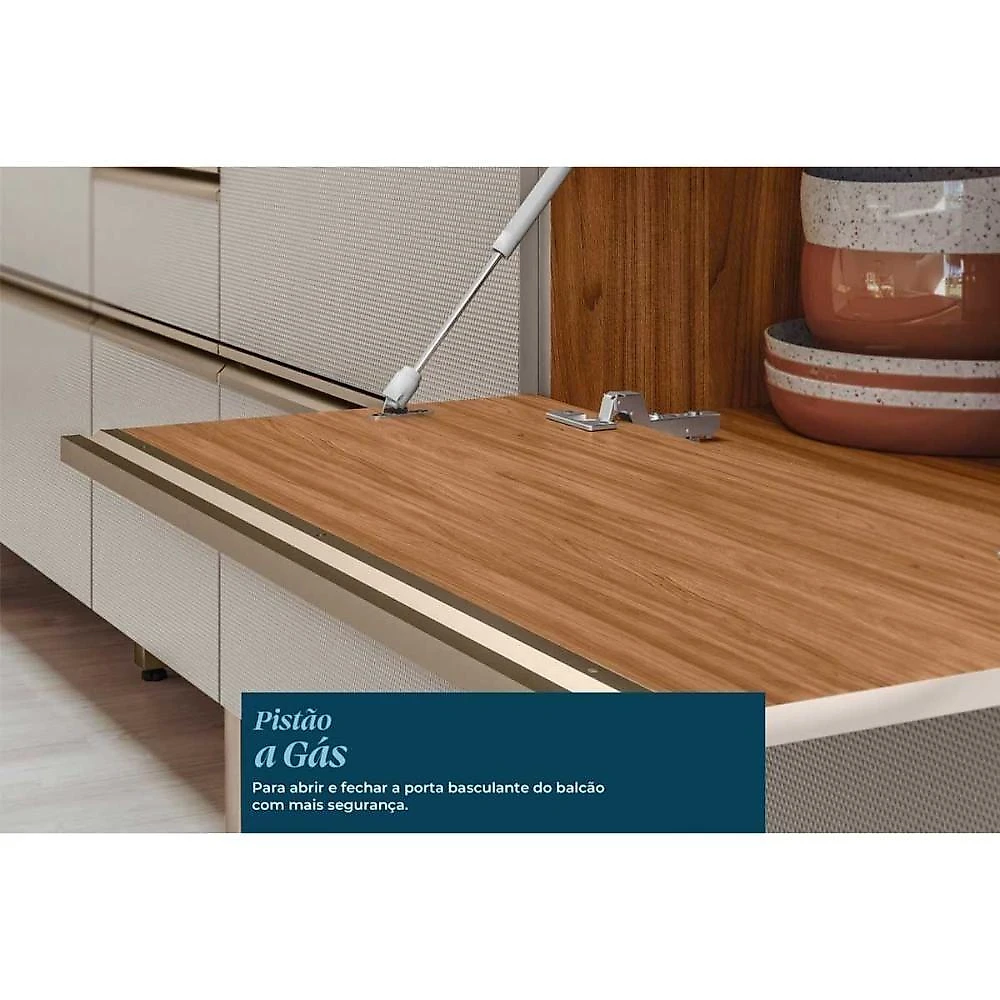Cozinha Completa Proença 6 Portas 7 Gavetas MDF 119.5CM Nogueira-Carbono Demóbile