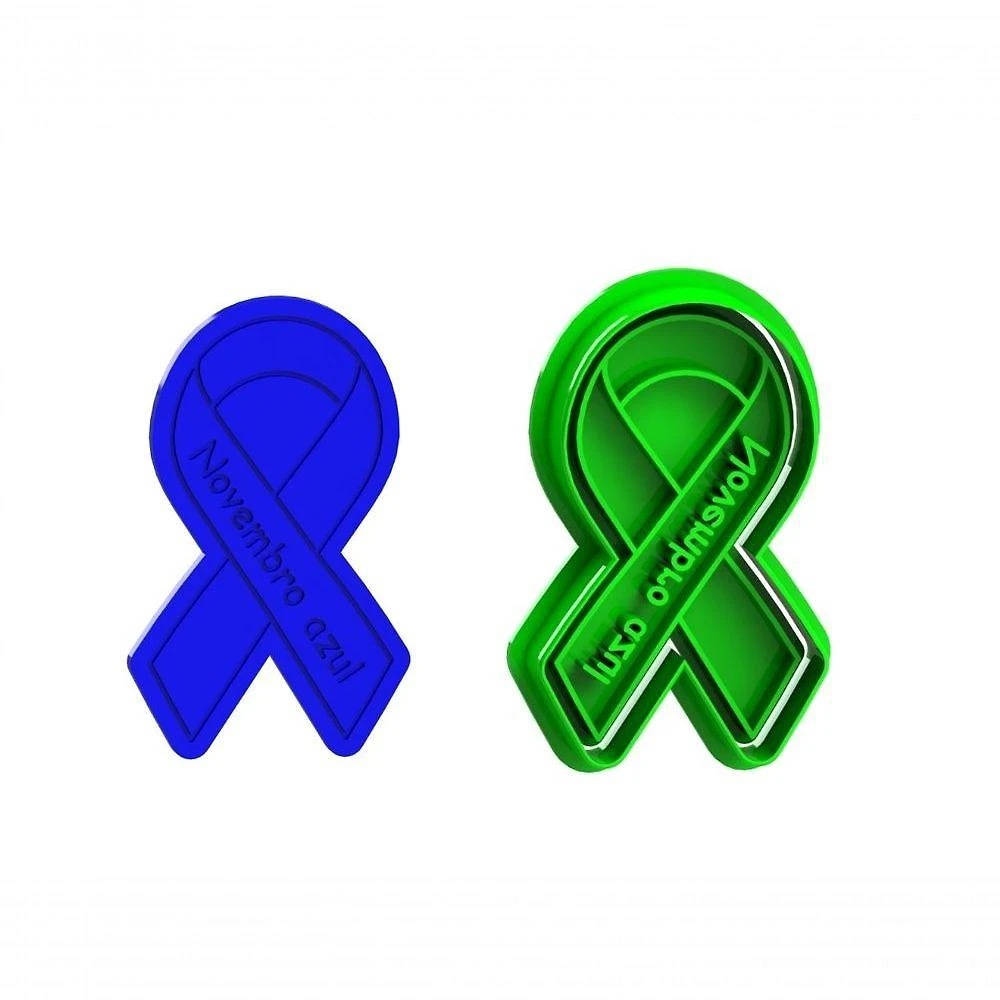 Cortador para Biscoito Laço Campanha Novembro Azul Plástico PLA Azul 1 Unidade HB Formas