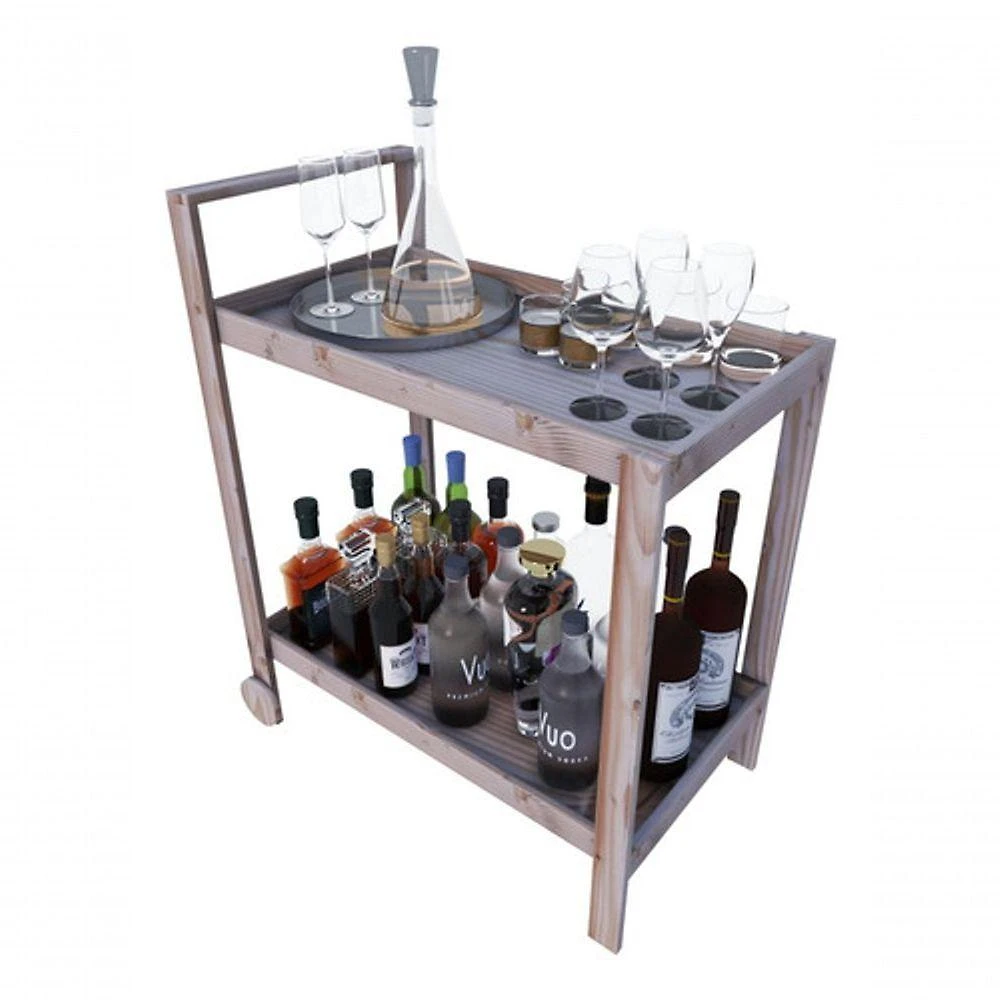 Carrinho Auxiliar de Serviço Gourmet 3 Prateleiras Madeira Pinus 64CM Amadeirado Technox