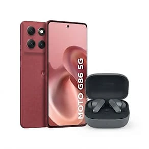 Kit Motorola Moto G86 5G 256GB Vermelho + Fone Moto Buds Bass Bluetooth ANC