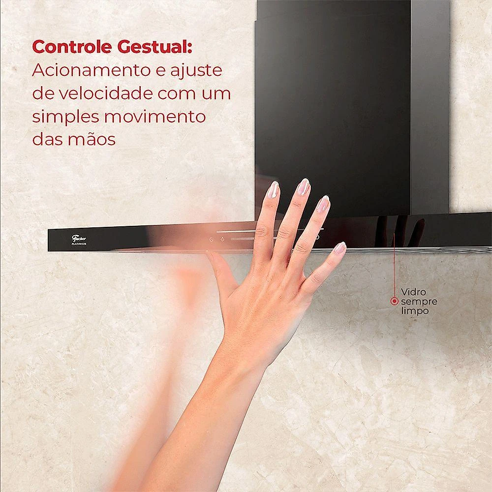 Coifa de Parede Fischer Platinium 90CM Controle por Gesto Preto LED 220V