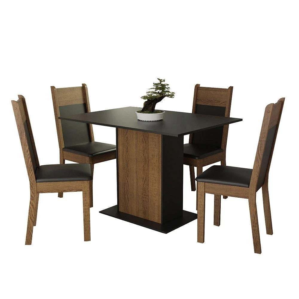 Conjunto sala de jantar madesa sheila mesa tampo de madeira com 4 cadeiras - rustic/preto
