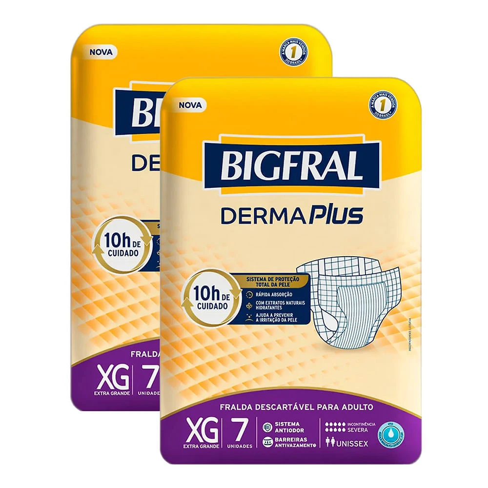 Kit de Fraldas Geriátrica Bigfral Derma Plus Tamanho XG com 14 Unidades