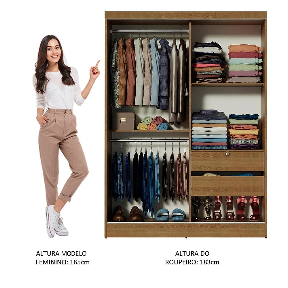 Quarto Completo com Guarda Roupa Luke e Cabeceira com 2 Mesas Laterais Madesa - Rustic Rustic