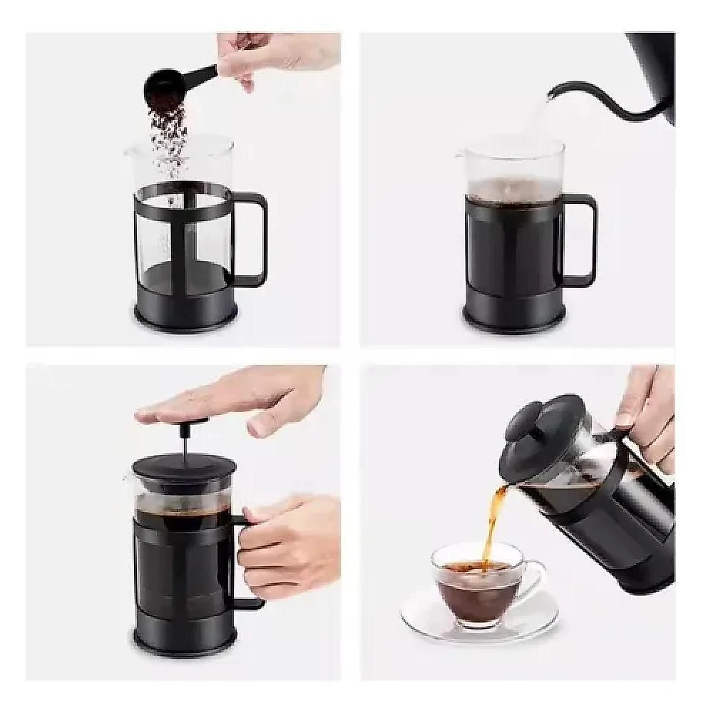 Cafeteira Francesa Prensa Inox Cremeira Vidro Jarra Cha Cafe Cremoso Manual Coador Filtro 350ml French Press