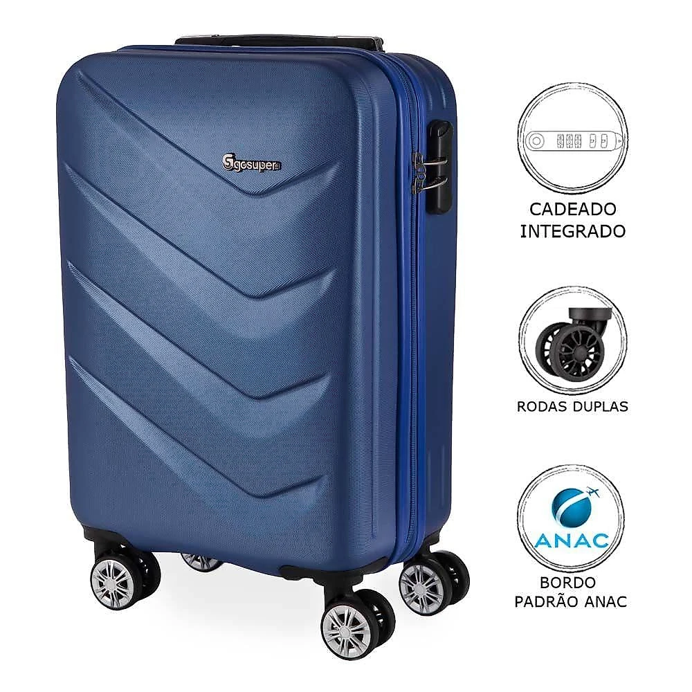 Mala De Bordo Abs Gosuper Oslo Cadeado Integrado Rodas Giro 360° Azul Royal Azul P