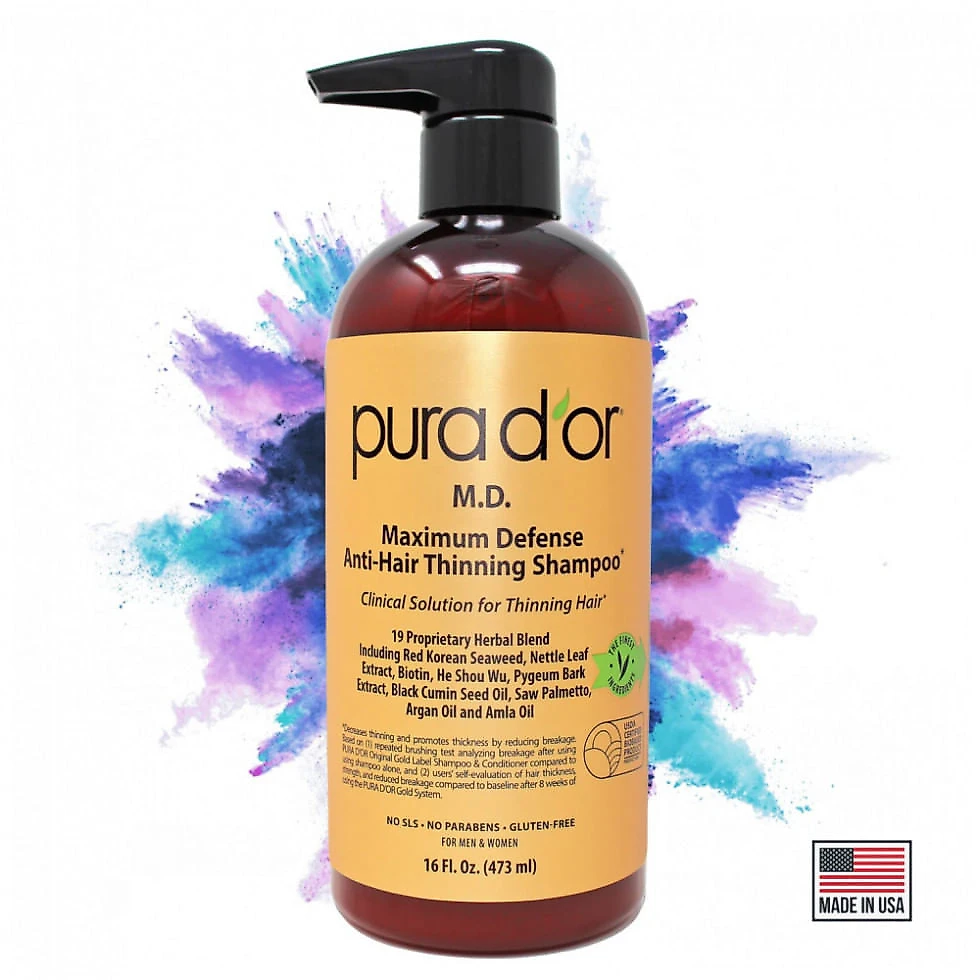 PURA DOR MD AntiThinning Shampoo e Deep Moisturizing Conditioner Set 16oz x 2 Biotin CoalTar 19 Herbal DHT Blockers