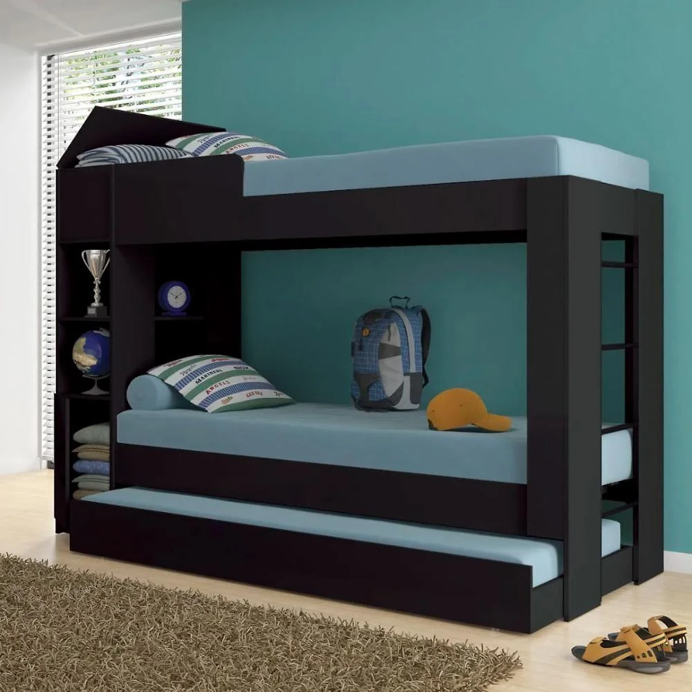 Treliche Solteiro CM-15 com Cama Auxiliar MDP-MDP Preto Ditália Móveis