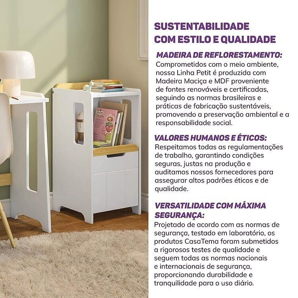 Escrivaninha e Estante Nicho com Portal Petit Casatema MadeiraOriginals Branco/Mel