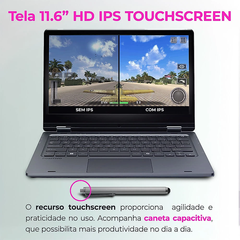 Notebook 2 em 1 Positivo Duo C4128E Intel® Celeron® N4500 Windows 11 Home 4GB RAM  128GB eMMC 11” LED HD IPS - Cinza