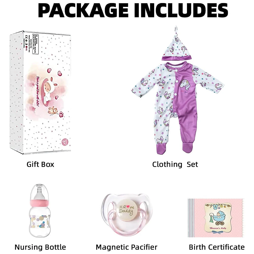 Bebê Recém-Nascido Newborn,Boneca Realista WOOROY, Bebê Reborn de 45 cm com Corpo Completo de Vinil, Menina com Silicone, Detalhes Anatômicos,