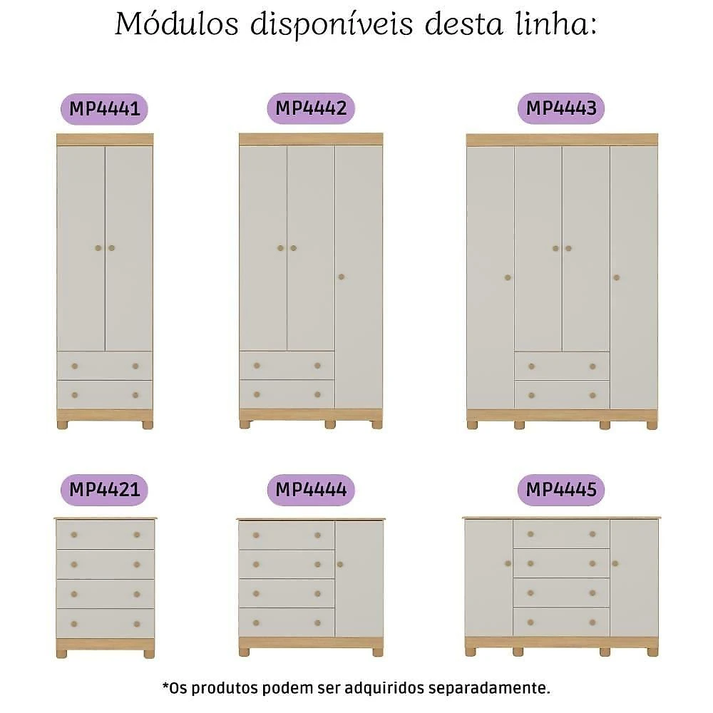 Quarto De Bebê Completo Com Berço Americano 3 Em 1 Allegra Multimóveis MP4586 Madeirado-off White