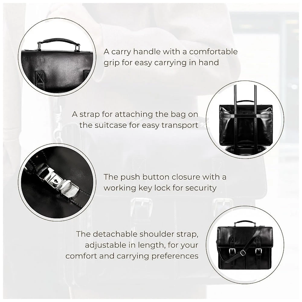 Bolsa Maleta Time Resistance de Couro Masculina para Laptop , Preta