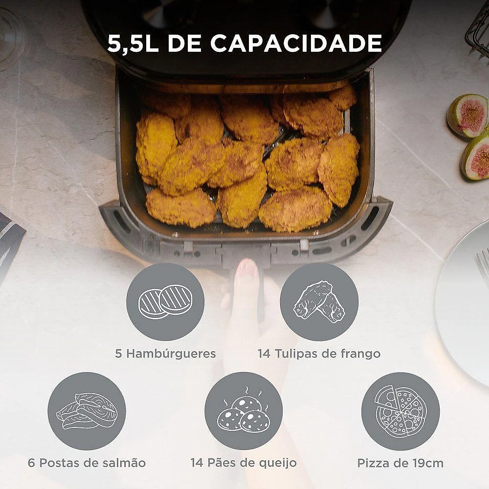 Fritadeira Air Fryer Widemax 5,5l 1900W Midea Preto-inox 220V