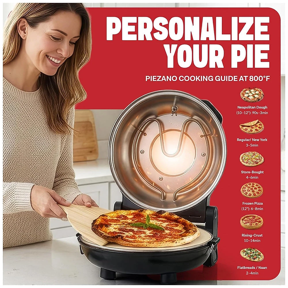 Forno de Pizza Elétrico PIEZANO XL 35,5 cm De Bancada Pedra Refratária Cerâmica 427°C (800°F) Indoor 110V