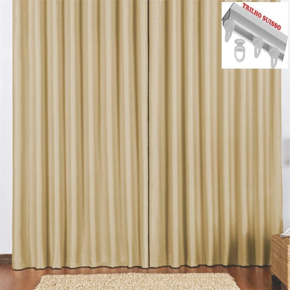 Cortina 3 Mts Sala Quarto Escritório Blackout Original Para Trilho Suisso - Avelã
