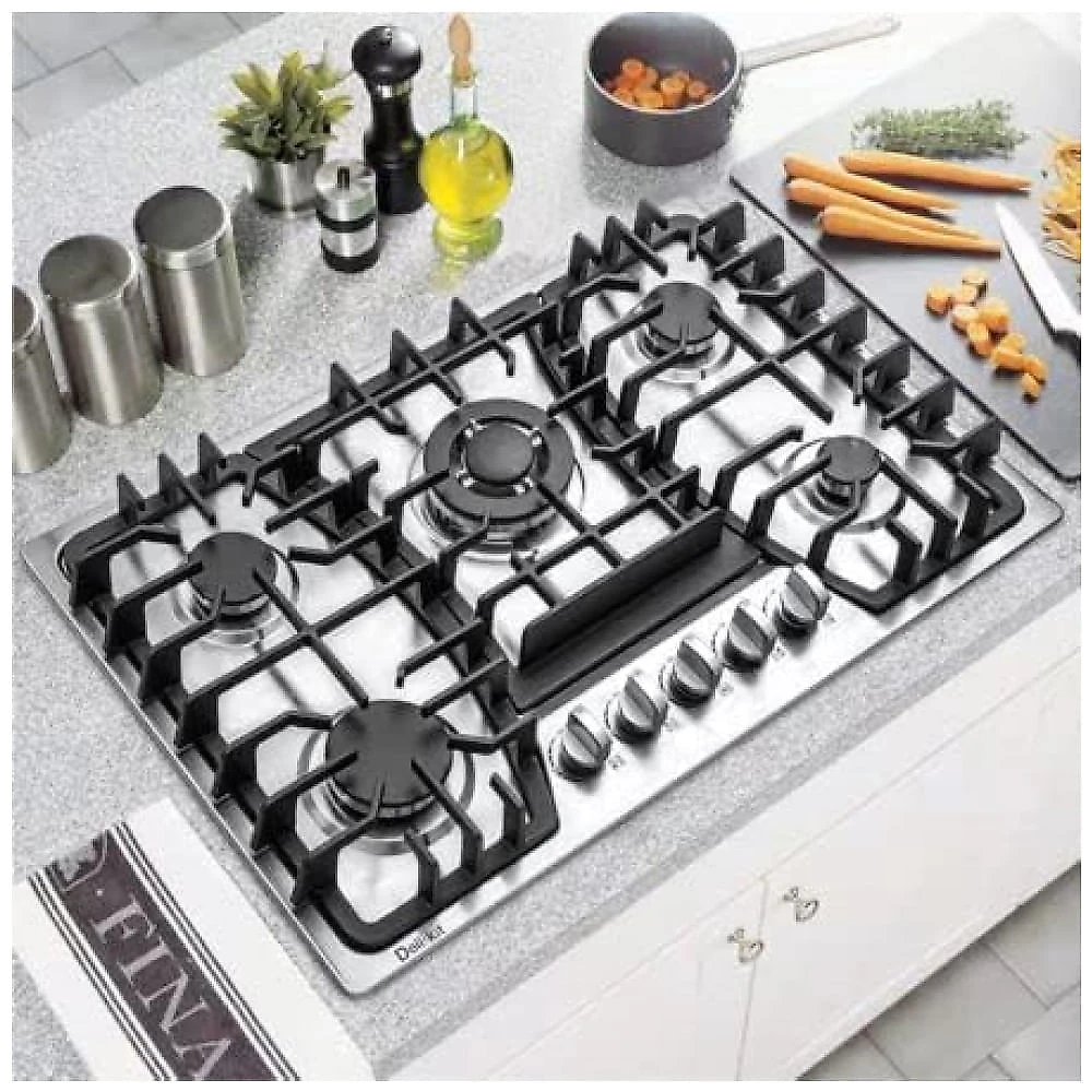Cooktop a gás 5 bocas Deli-Kit inox escovado embutir dupla alimentação queimadores selados 110V