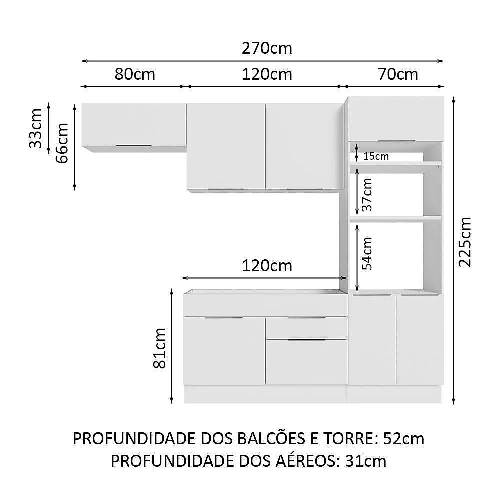 Armário De Cozinha Completa 270cm Branco Stella Madesa 10 Branco