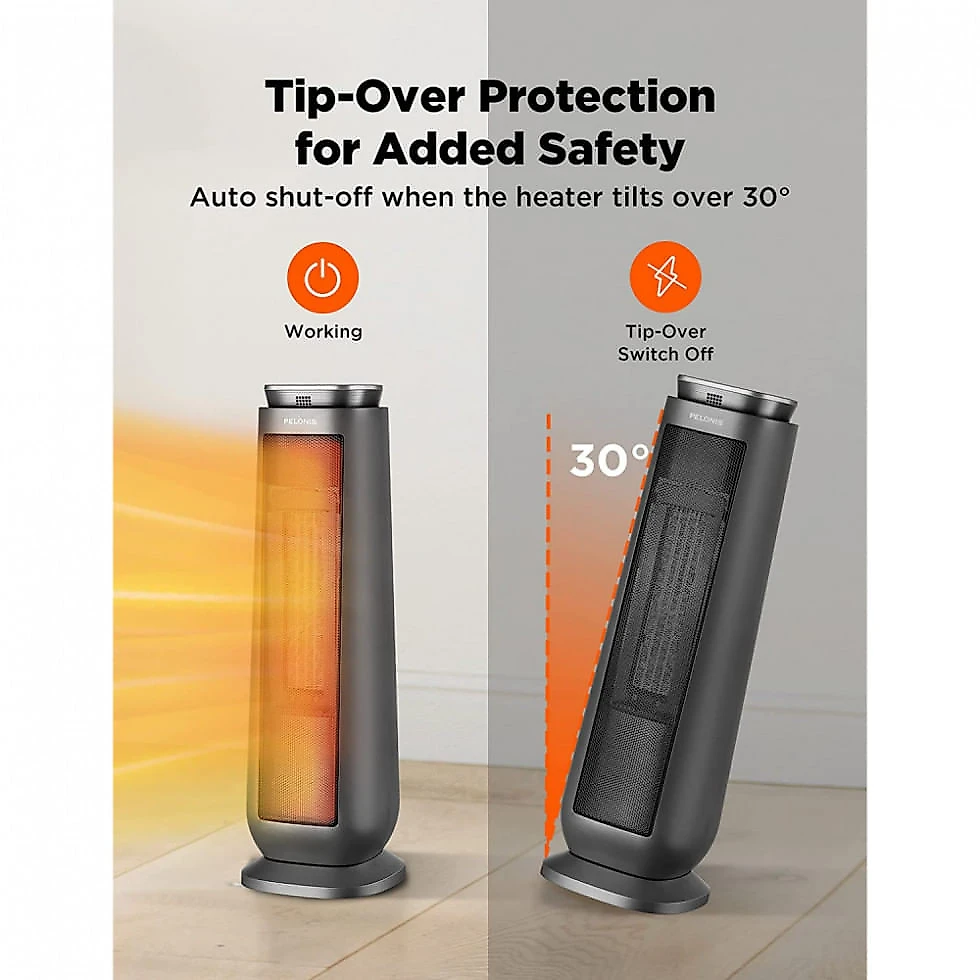 Aquecedor Elétrico de Torre em Cerâmica com Controle Remoto e Temporizador, 1500W 110V, PELONIS PTH15A4BGB, Preto