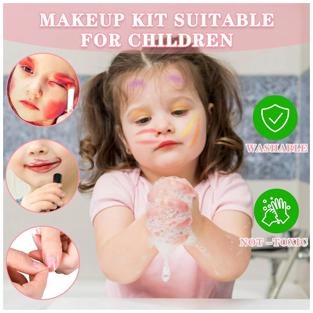 Miniatura Kit de Maquiagem Infantil com 66 Peças para Crianças de 3 a 10 Anos, MINIFUN, Rosa e Branco 110v