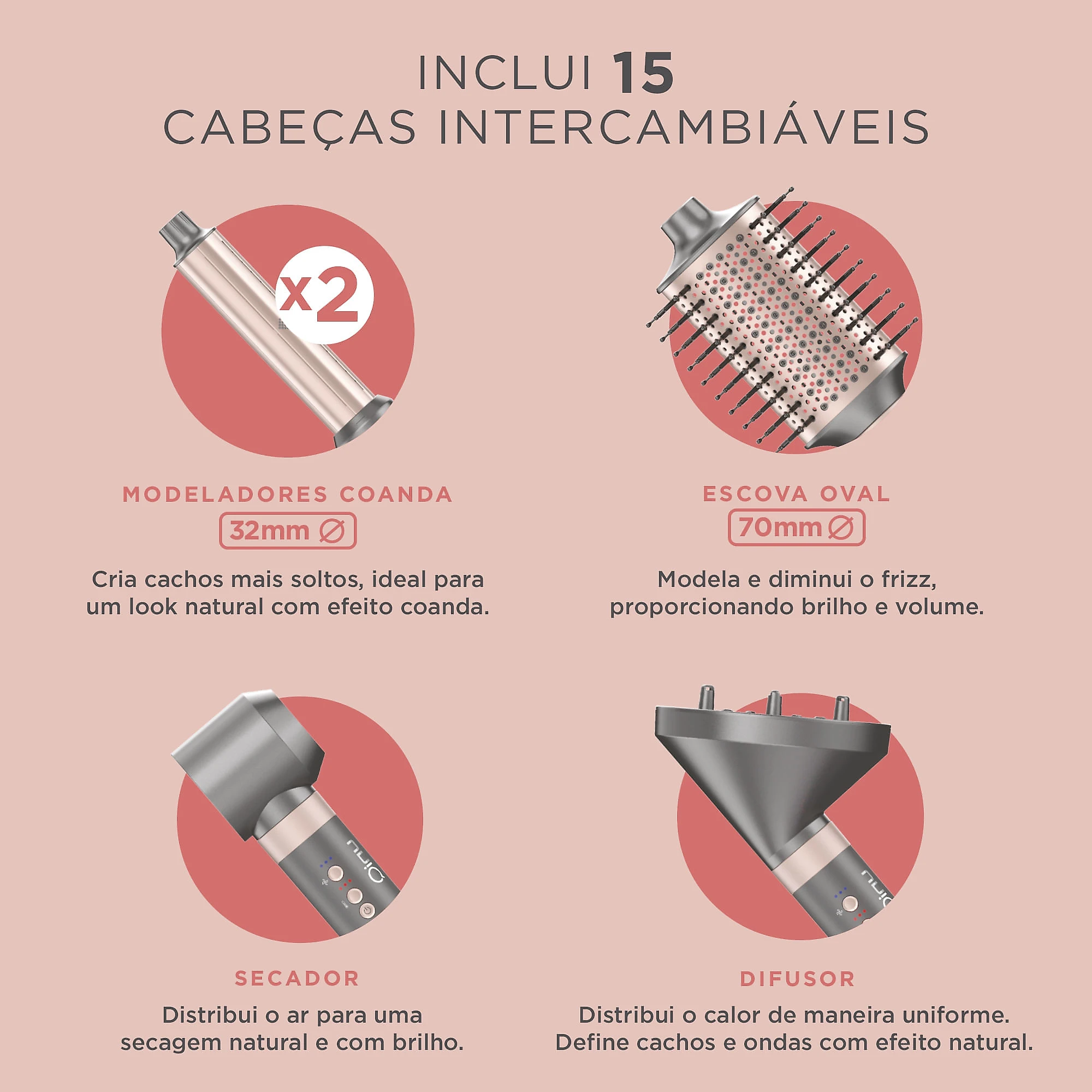 Secador Multistyler UniQ Flow 15 em 1 Bivolt Secador Modelador GA.MA UniQ Flow 15 em 1