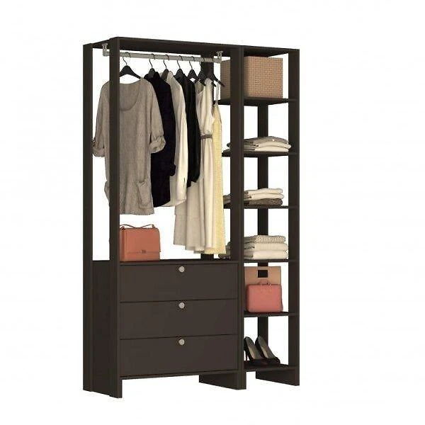 Closet Modulado 2 Peças com 1 Cabideiro 3 Gavetas e 7 Nichos Yes