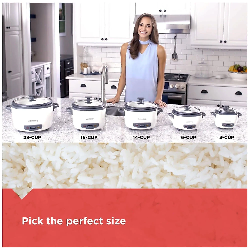 Panela de Arroz BLACK+DECKER 14 Xícaras (Cozido) com Cesto a Vapor, Tigela Removível e Antiaderente, Branco. Ideal para Arroz e Grãos.