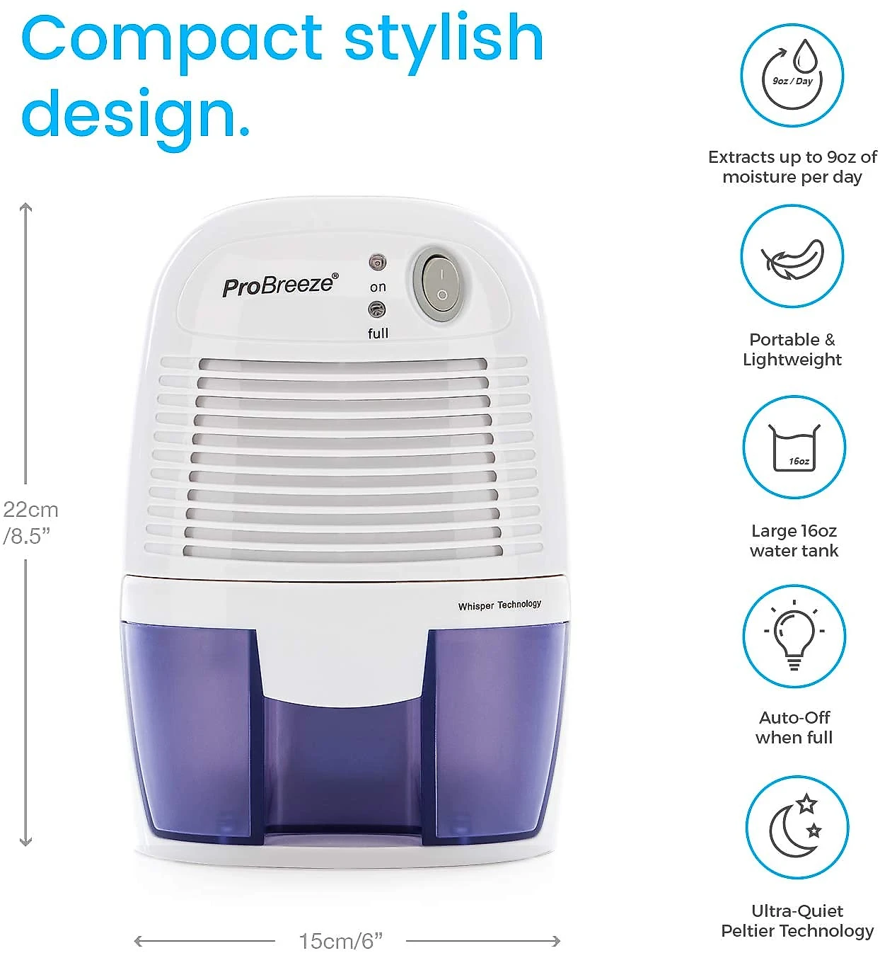 Desumidificador Mini Pro Breeze 45m2 Portátil BrancoAzul 110V