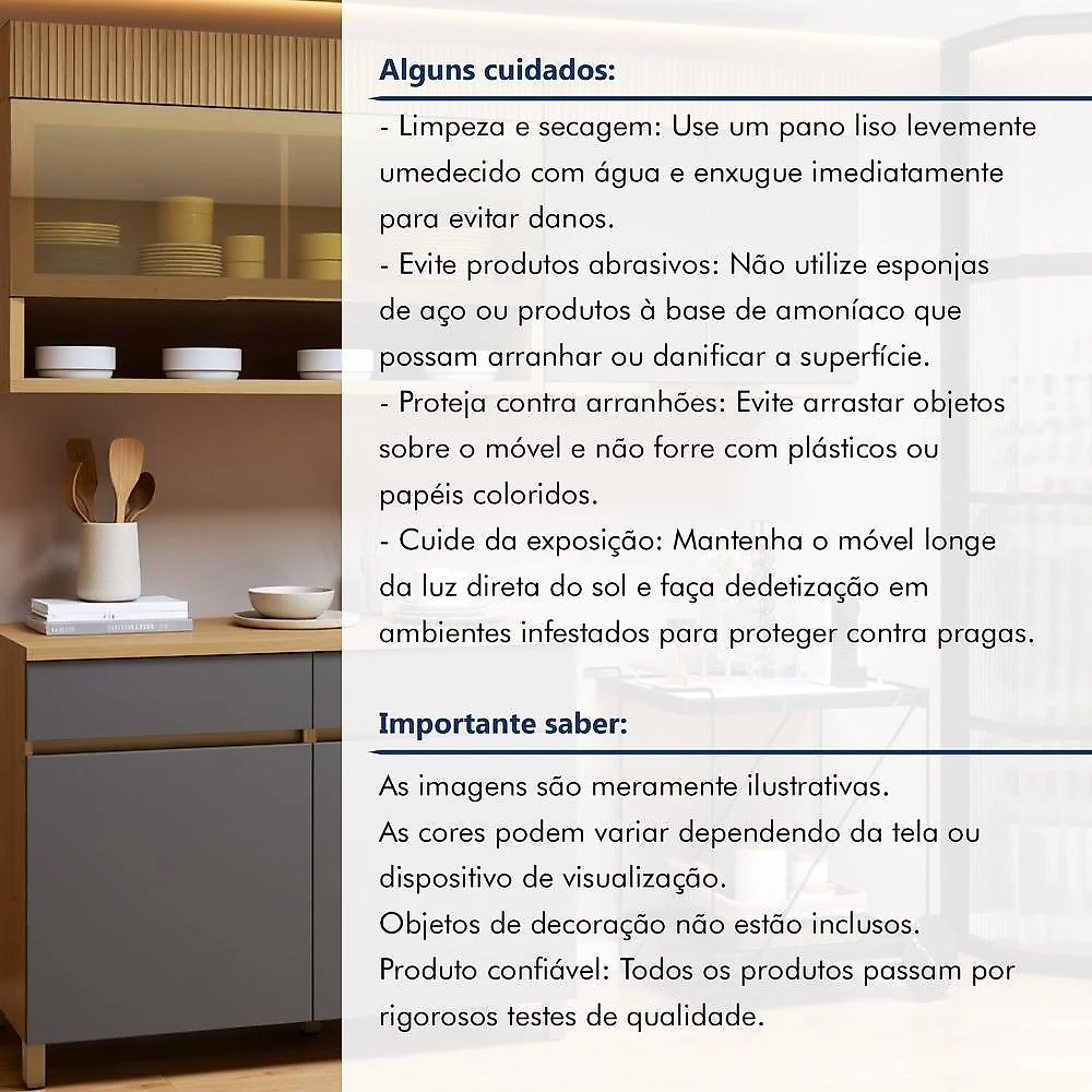 Cozinha Completa Modulada 3 Peças 5 Portas 2 Gavetas 100% MDF Realeza Premium Carvalho/Titânio