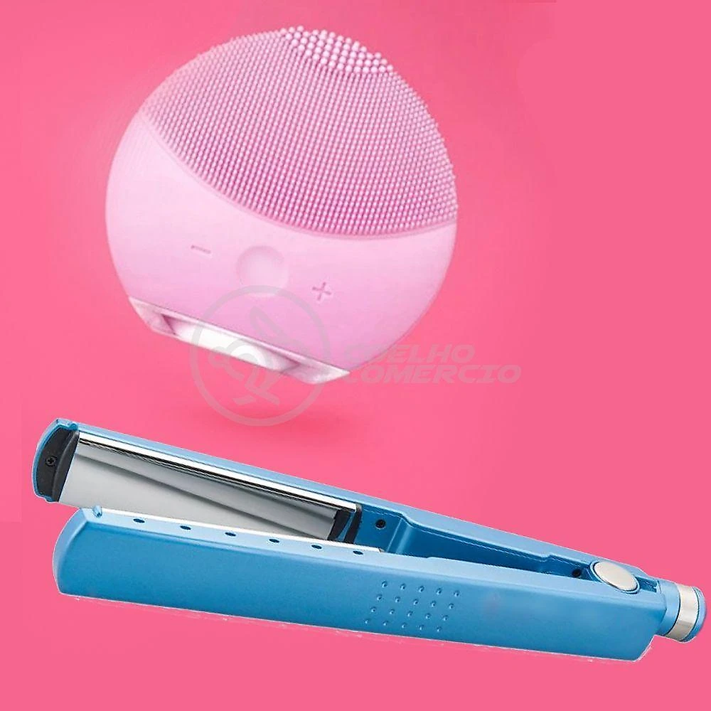Kit 1 Prancha Nanotitanium + 1 Esponja Facial Rosa Bebê Nº31