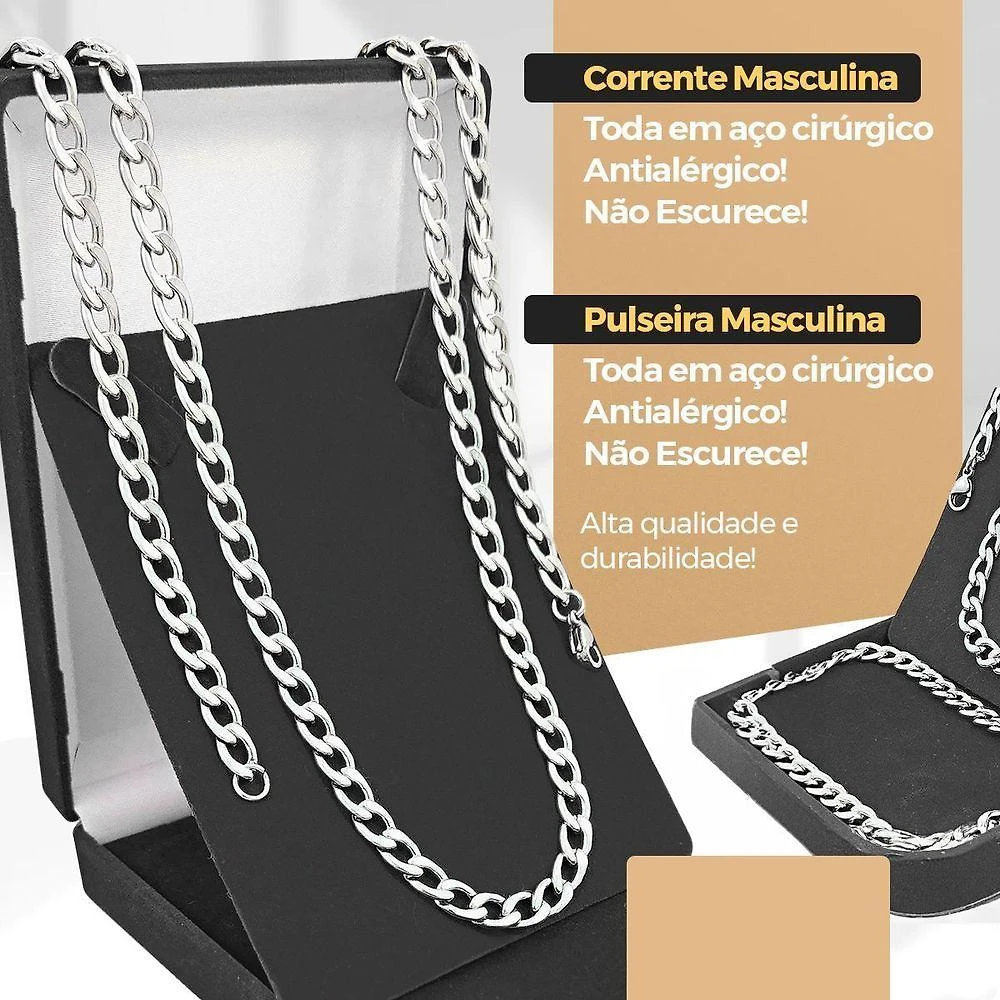 Relogio Prova Dagua Aço Inox + Cordão + Caixa + Pulseira