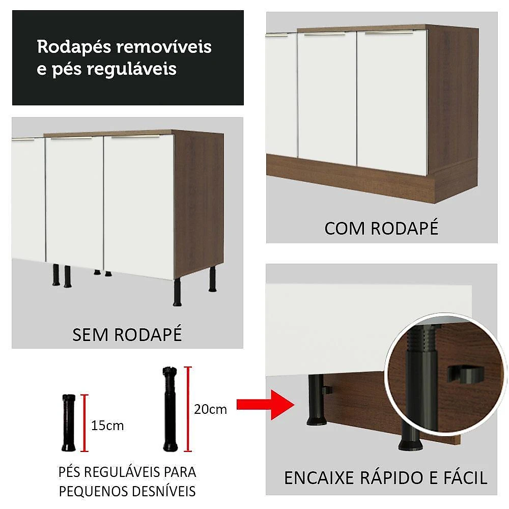 Balcão de pia 120 cm 2 portas rustic/branco veludo lux madesa