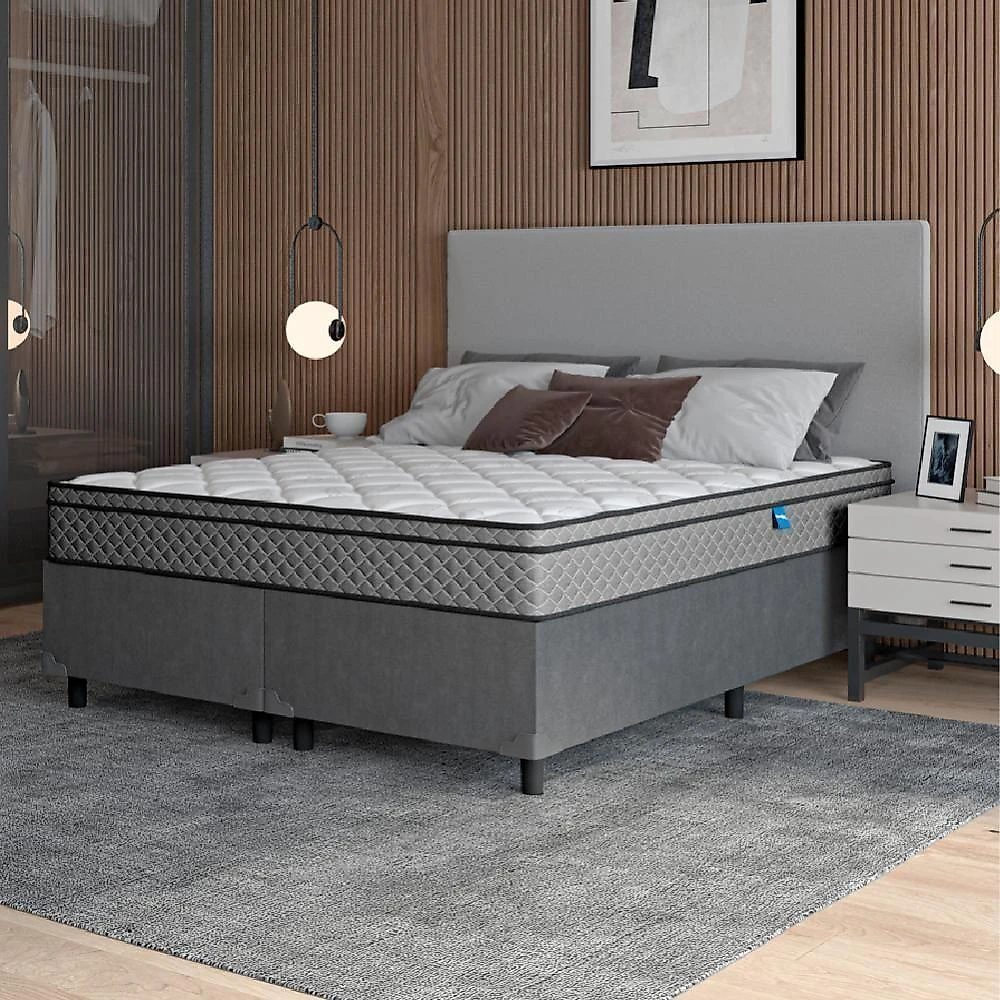 Cama Box Casal Queen Colchão Molas Ensacadas 158x198x62cm Cinza/branco Umaflex - Suporta 120kg