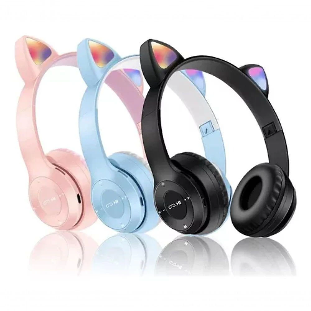 Fone de Ouvido Infantil Bluetooth com LED Genai Eletronicos Gatinho Dobrável para Música e Chamadas
