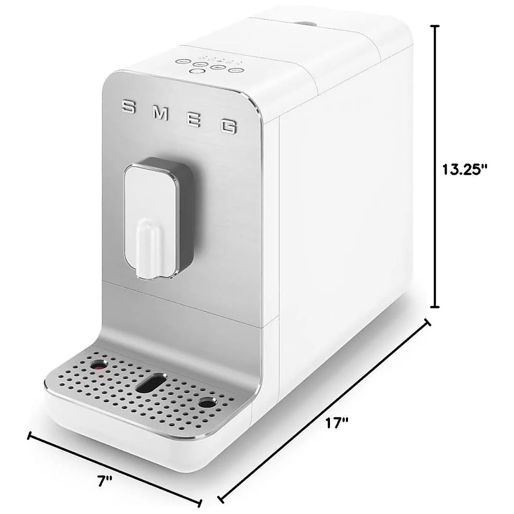 Cafeteira Expresso Automática Smeg NEW BCC11WHMUS, Branco Fosco, Moedor Ajustável, Design Retro