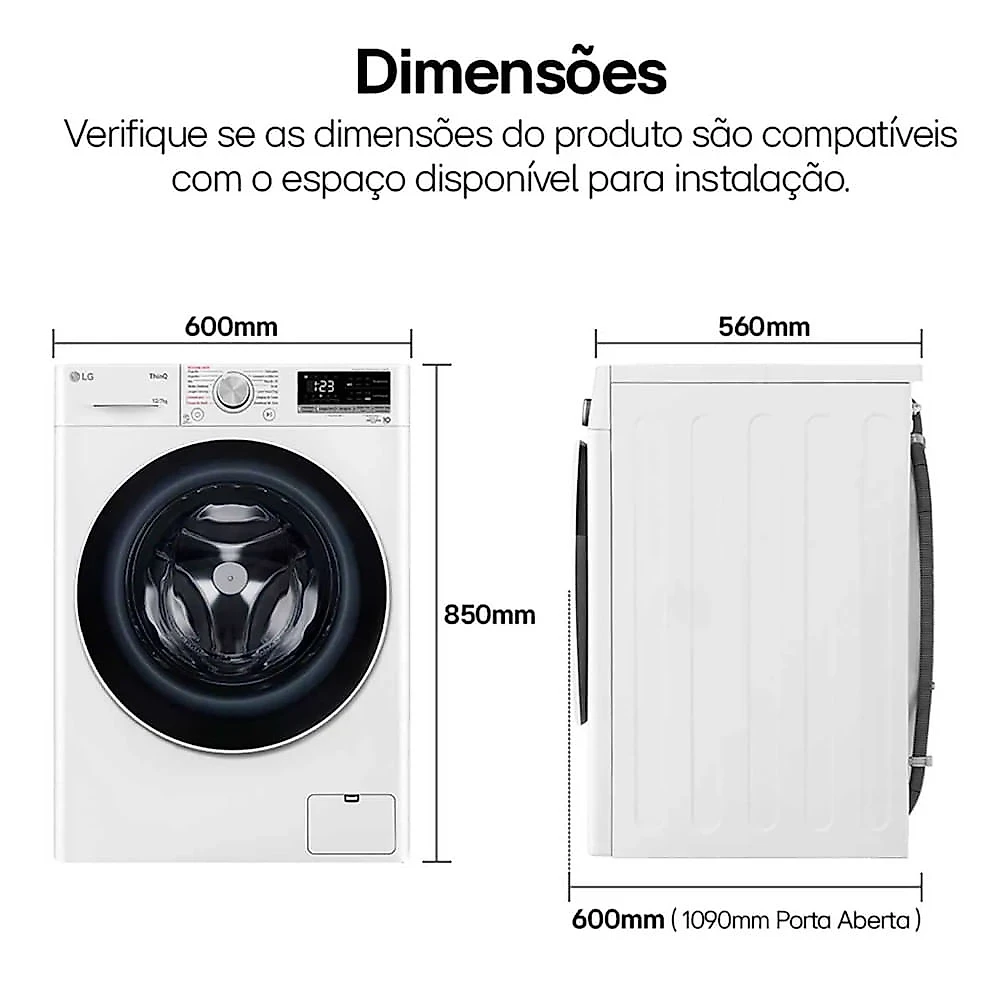 Lava e Seca Smart LG VC4 12kg com Inteligência Artificial AIDD CV5012WC4 Branco - 110V